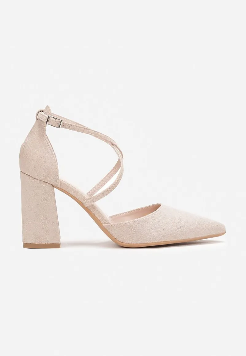 Beżowe Czółenka ze Szpiczastym Noskiem na Słupku Charesa