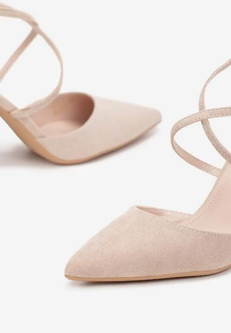 Beżowe Czółenka ze Szpiczastym Noskiem na Słupku Charesa