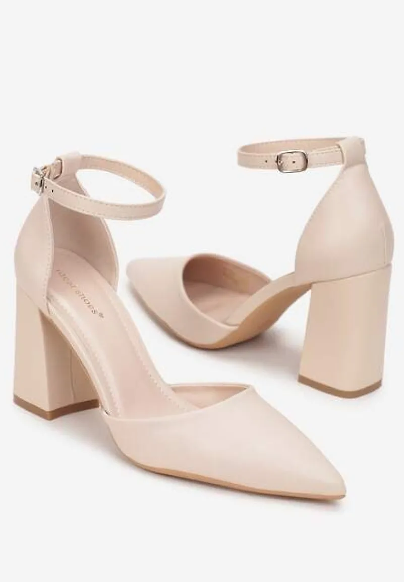 Beżowe Czółenka ze Szpiczastym Noskiem na Słupku Adanya