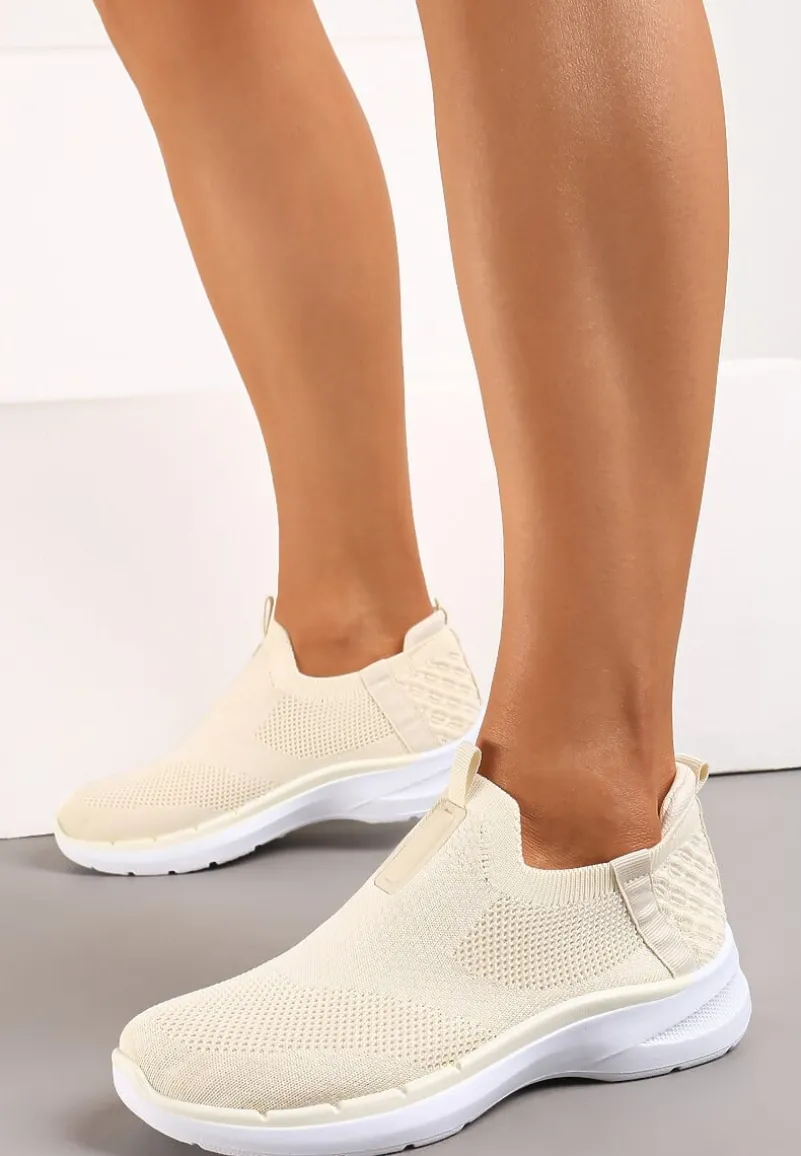 Beżowe Elastyczne Buty Sportowe przed Kostkę Eowinnes