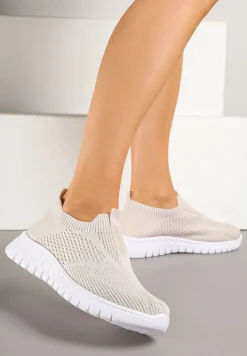 Beżowe Elastyczne Buty Sportowe Ozdobione Tłoczeniem Cleandra