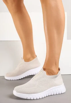 Beżowe Elastyczne Buty Sportowe Ozdobione Tłoczeniem Cleandra