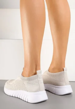 Beżowe Elastyczne Buty Sportowe Ozdobione Tłoczeniem Cleandra