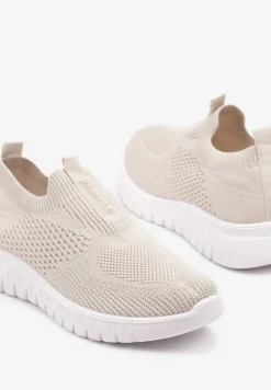 Beżowe Elastyczne Buty Sportowe Ozdobione Tłoczeniem Cleandra