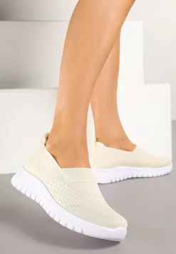 Beżowe Elastyczne Buty Sportowe na Tłoczonej Platformie Basinea