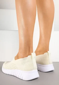 Beżowe Elastyczne Buty Sportowe na Tłoczonej Platformie Basinea