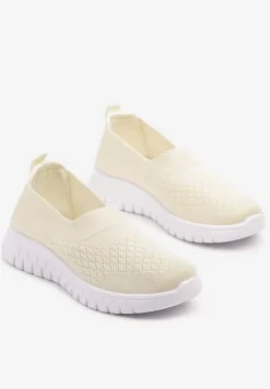 Beżowe Elastyczne Buty Sportowe na Tłoczonej Platformie Basinea