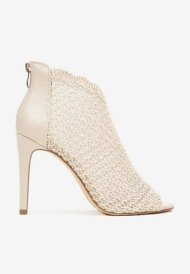 Beżowe Eleganckie Ażurowe Sandały Vices na Szpilce Nelithin