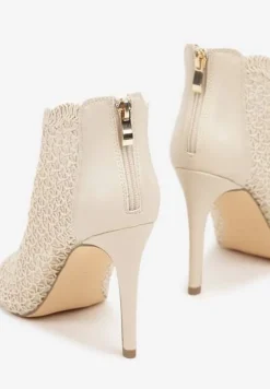 Beżowe Eleganckie Ażurowe Sandały Vices na Szpilce Nelithin