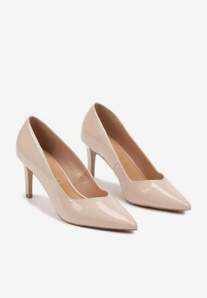 Beżowe Eleganckie Czółenka na Szpilce z Wkładką ze Skóry Naturalnej Lerianna