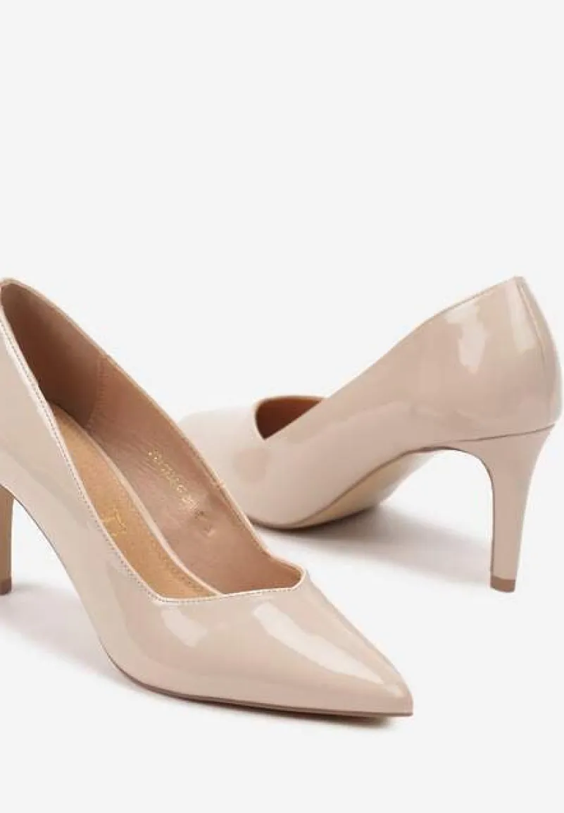 Beżowe Eleganckie Czółenka na Szpilce z Wkładką ze Skóry Naturalnej Lerianna