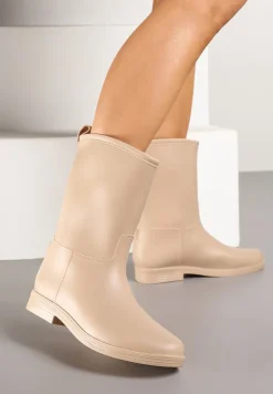 Beżowe Eleganckie Kalosze z Ozdobnym Przeszyciem Lenrisa