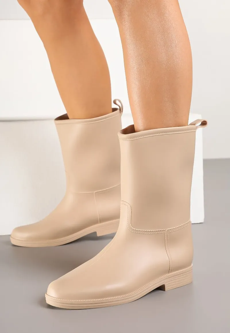 Beżowe Eleganckie Kalosze z Ozdobnym Przeszyciem Lenrisa