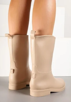 Beżowe Eleganckie Kalosze z Ozdobnym Przeszyciem Lenrisa