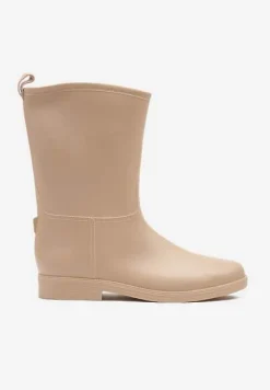 Beżowe Eleganckie Kalosze z Ozdobnym Przeszyciem Lenrisa
