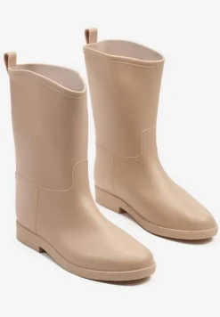 Beżowe Eleganckie Kalosze z Ozdobnym Przeszyciem Lenrisa