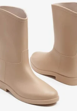Beżowe Eleganckie Kalosze z Ozdobnym Przeszyciem Lenrisa