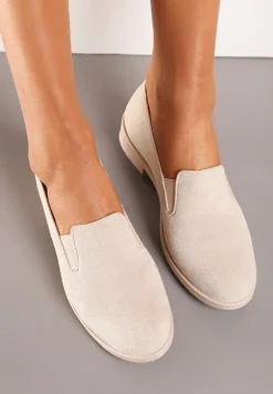 Beżowe Eleganckie Mokasyny z Ekozamszu Wiallara