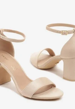 Beżowe Eleganckie Sandały Vices z Ekozamszu na Słupkowym Obcasie Soninda