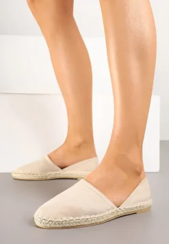 Beżowe Espadryle Ozdobione Wyciętą Cholewką i Plecionką Wommea