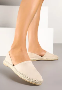 Beżowe Espadryle Ozdobione Wyciętą Cholewką i Plecionką Wommea