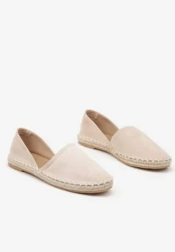 Beżowe Espadryle Ozdobione Wyciętą Cholewką i Plecionką Wommea