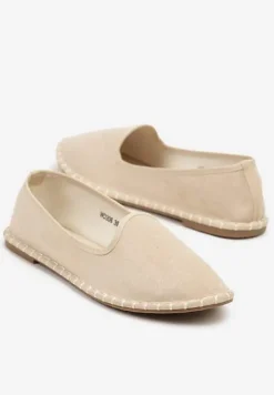 Beżowe Espadryle Balerinki z Przeszyciami Firalissea