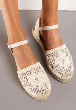 Beżowe Espadryle na Niskiej Platformie Zapinane wokół Kostki z Plecionką Asanipia