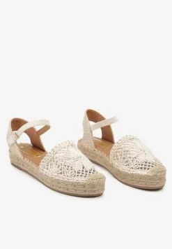 Beżowe Espadryle na Niskiej Platformie Zapinane wokół Kostki z Plecionką Asanipia