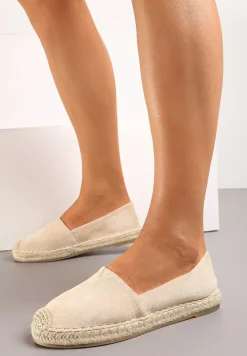 Beżowe Espadryle na Płaskiej Jutowej Podeszwie Lenarssa