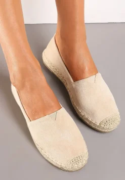 Beżowe Espadryle na Płaskiej Jutowej Podeszwie Lenarssa