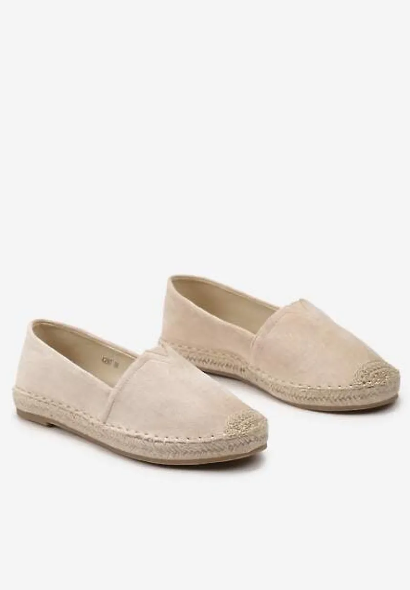 Beżowe Espadryle na Płaskiej Jutowej Podeszwie Lenarssa