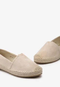 Beżowe Espadryle na Płaskiej Jutowej Podeszwie Lenarssa