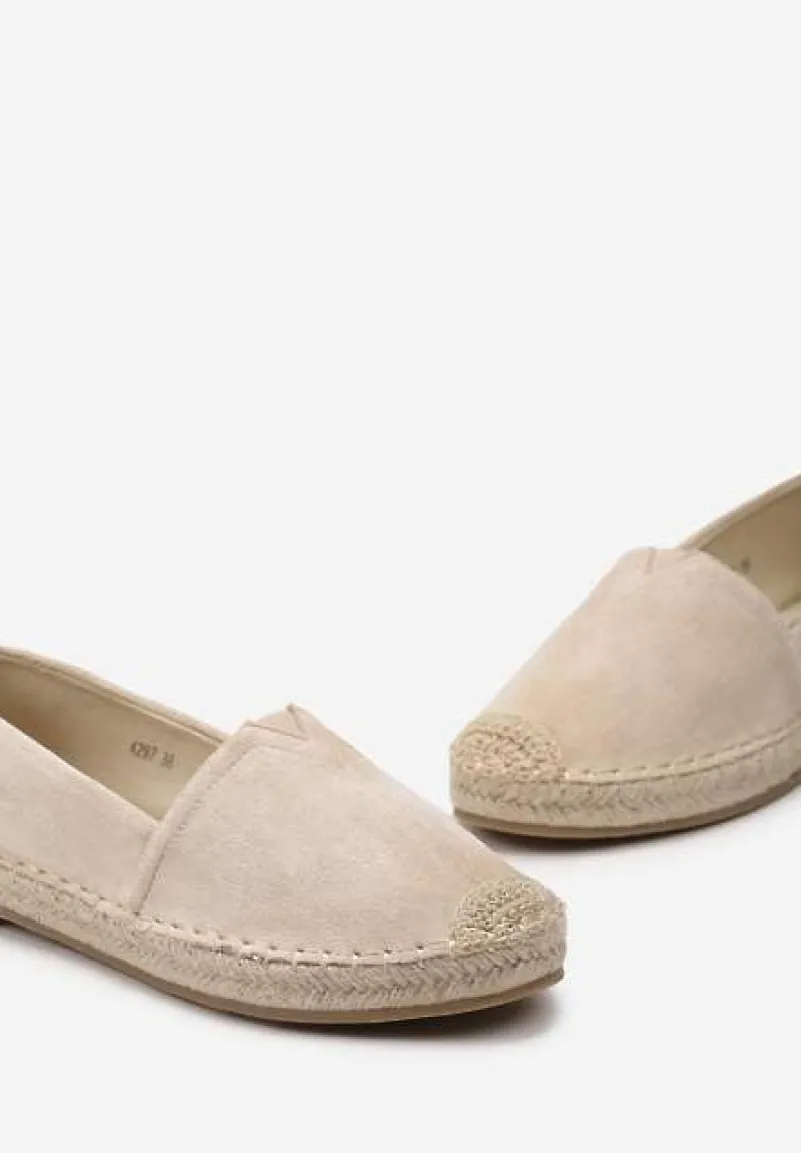 Beżowe Espadryle na Płaskiej Jutowej Podeszwie Lenarssa