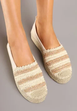 Beżowe Espadryle na Platformie Ozdobione Plecionką w Stylu Boho Lelisse