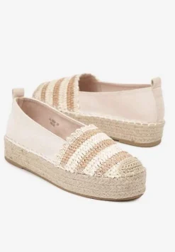 Beżowe Espadryle na Platformie Ozdobione Plecionką w Stylu Boho Lelisse