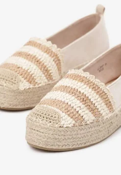 Beżowe Espadryle na Platformie Ozdobione Plecionką w Stylu Boho Lelisse
