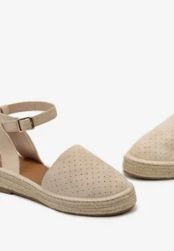 Beżowe Espadryle na Podeszwie z Plecionką Zapinane Przy Kostce Griolla