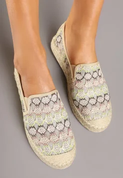 Beżowe Espadryle Ozdobione Metaliczną Nitką na Podeszwie z Plecionki Raslira