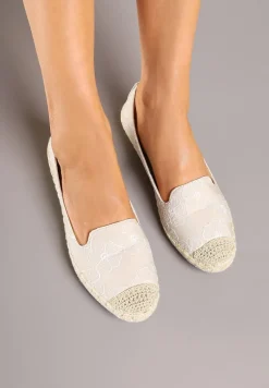 Beżowe Espadryle Ozdobione Plecionką i Motywem Kwiatów Ralanne