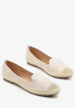 Beżowe Espadryle Ozdobione Plecionką i Motywem Kwiatów Ralanne