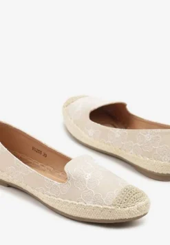 Beżowe Espadryle Ozdobione Plecionką i Motywem Kwiatów Ralanne