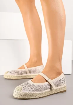 Beżowe Espadryle Ozdobione Plecionką i Ażurową Cholewką Rinelona