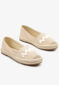 Beżowe Espadryle Ozdobione Zygzakami i Plecionym Sznurkiem Sdivisa