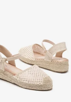 Beżowe Espadryle Siateczkowe na Podeszwie z Plecionki Alianara