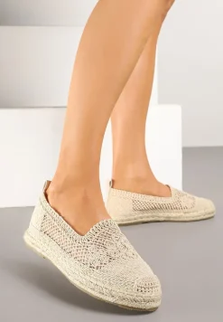 Beżowe Espadryle Vices na Plecionej Podeszwie Zdobione Szydełkowym Tłoczeniem Finselina