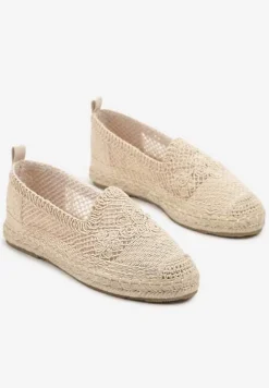 Beżowe Espadryle Vices na Plecionej Podeszwie Zdobione Szydełkowym Tłoczeniem Finselina