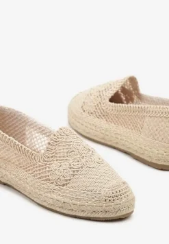 Beżowe Espadryle Vices na Plecionej Podeszwie Zdobione Szydełkowym Tłoczeniem Finselina