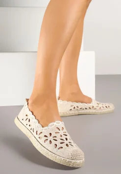 Beżowe Espadryle Vices Ozdobione Ażurowym Wzorem i Ozdobną Plecionką Arivosa