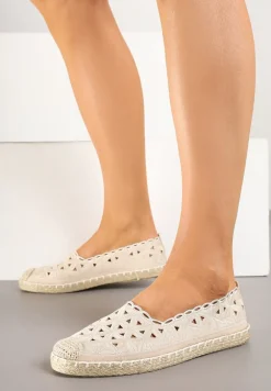 Beżowe Espadryle Vices z Ażurową Cholewką i Plecionym Sznurkiem Arivoni